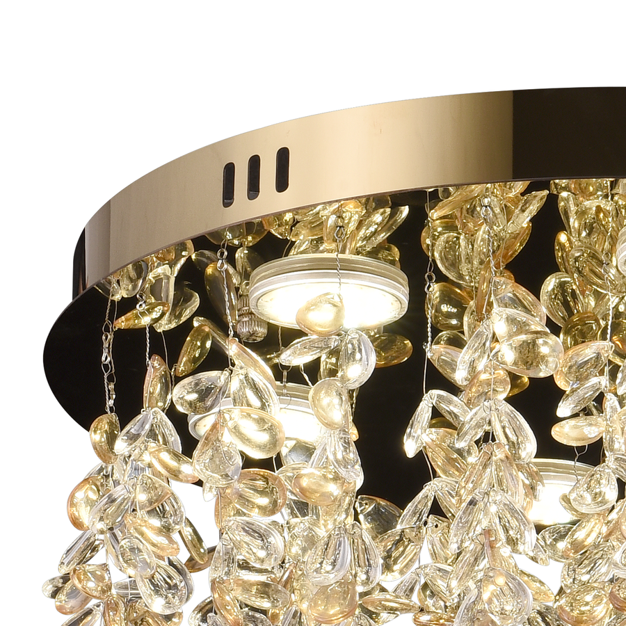 Candelabru LED Cristal LLC213/550GD Rotund, 29W, Lumina Rece/Calda/Neutra, Cristale, Auriu Lucios