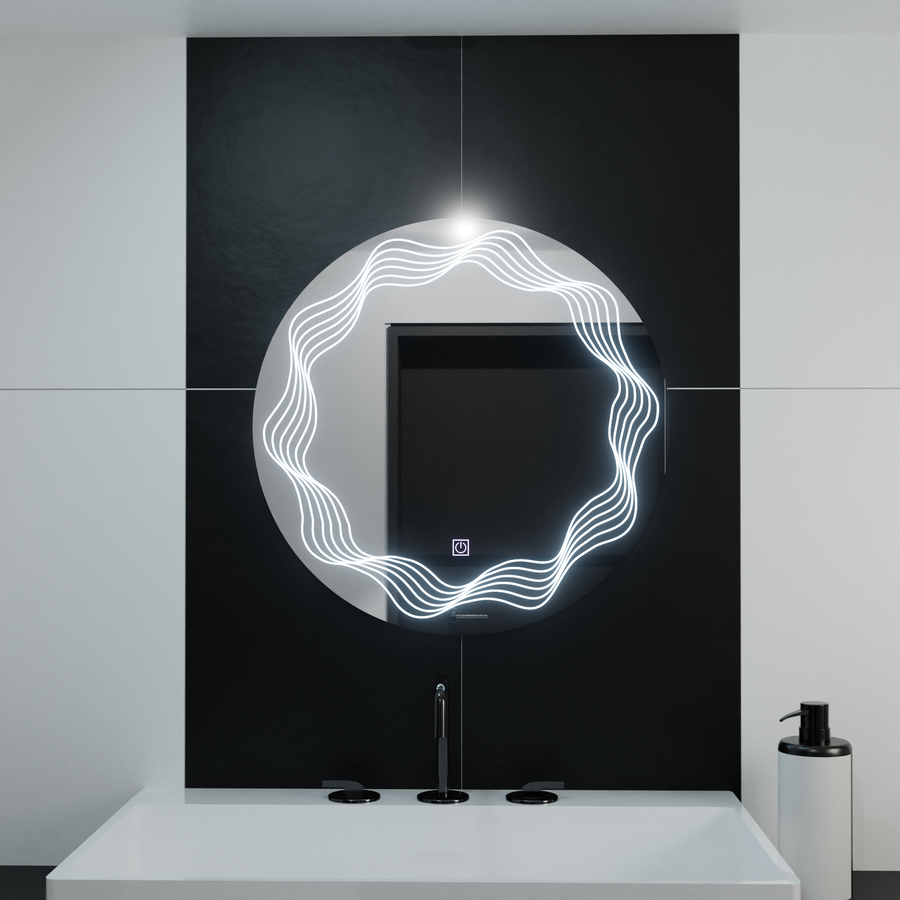 Oglinda LED Rotunda 60cm, Flusso Touch, Sistem Dezaburire, Dimabila