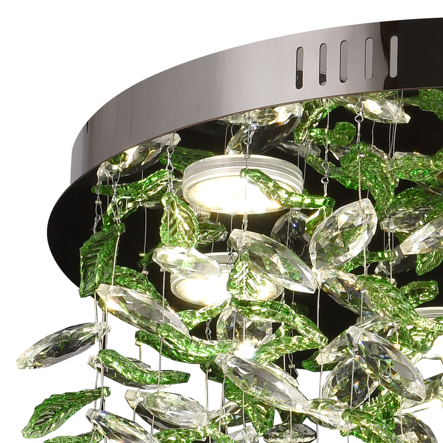 Candelabru LED Cristal LLC211/550GN Rotund, 29W, Lumina Rece/Calda/Neutra, Cristale Verzi, Crom Lucios