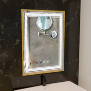 Oglinda LED Touch Bruno Sistem Dezaburire, Ceas si Temperatura 60x80 cm Rama Auriu Brushed, S84/60X80