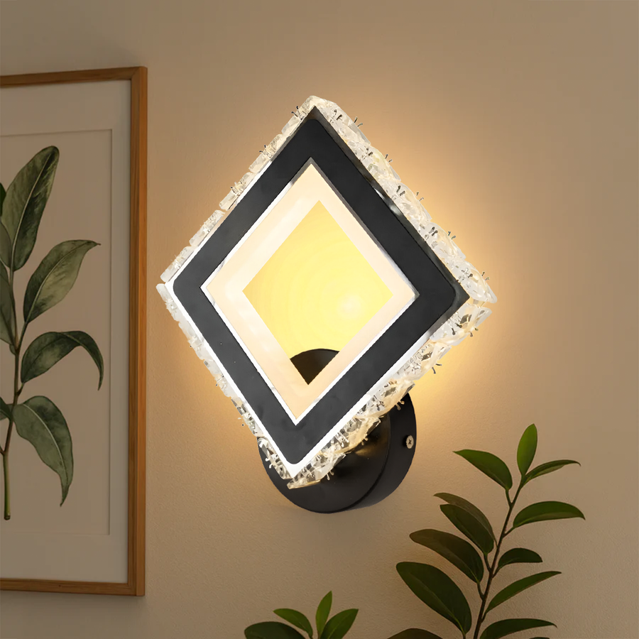 Aplica LED TERRANO cu Cristale, Patrat, 24W, Lumina Rece/Calda/Neutra, Negru & Inox