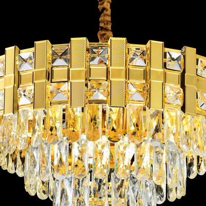 Candelabru Cristal BRAN Eleganza 8xE14, Diametru 50cm, Auriu Lucios, Inaltime Reglabila