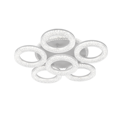 Lustră LED FREJA cu Telecomandă, 51cm, 90W, 3000K/4000K/6000K, Dimabil, Alb, Cristale, 6 Cercuri