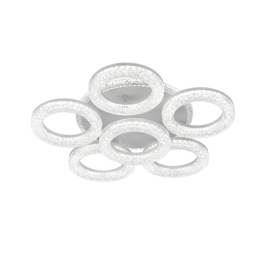 Lustră LED FREJA cu Telecomandă, 51cm, 90W, 3000K/4000K/6000K, Dimabil, Alb, Cristale, 6 Cercuri