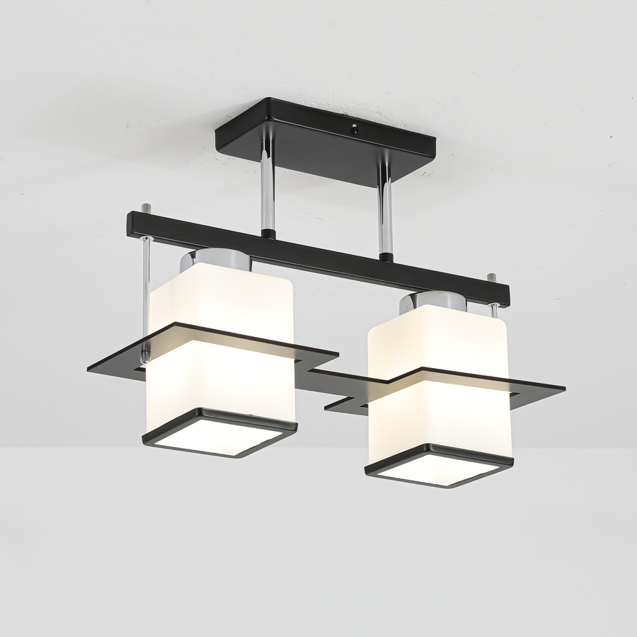 Lustra Clasica Aramis cu Lemn Abajur Patrat 2X E27 Gri Negru