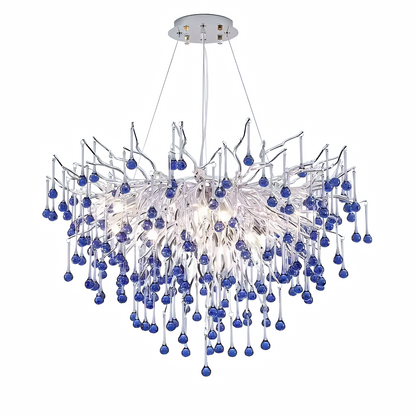 Candelabru Cristal CC335/400CH, 4x G9, Crom si Cristale Albastre, 40cm, Inaltime Reglabila