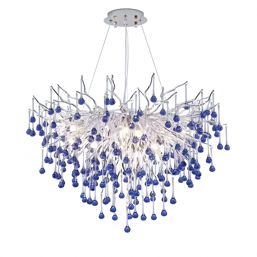 Candelabru Cristal CC335/400CH, 4x G9, Crom si Cristale Albastre, 40cm, Inaltime Reglabila