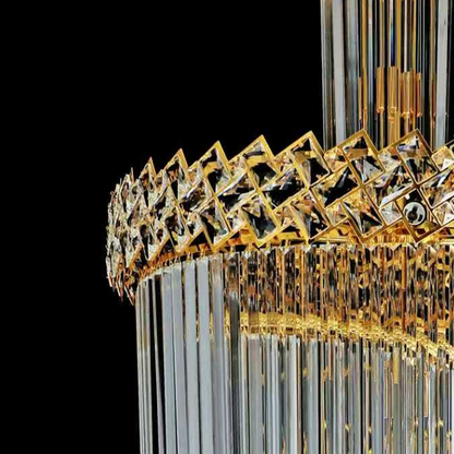 Candelabru Cristal WINDSOR Altiora, Diametru 60cm, Inaltime 180cm, 26xE14, Auriu Lucios, Inaltime Reglabila, Design Elegant