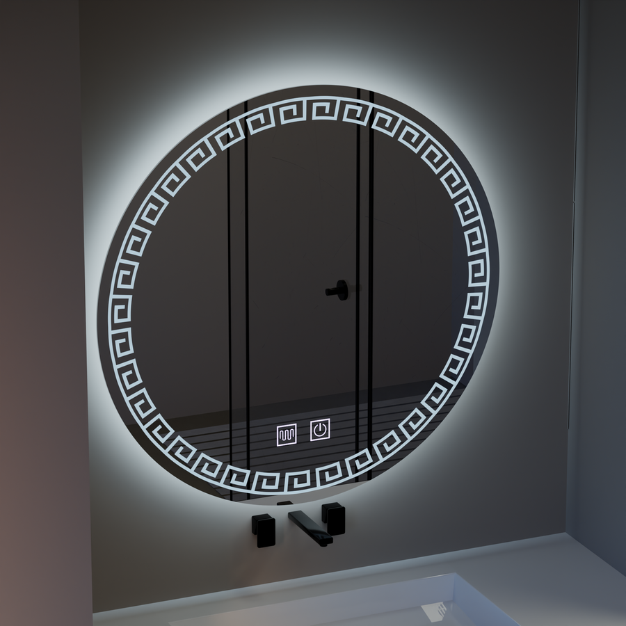Oglinda LED Rotunda, 80cm, Orhina Touch, Sistem Dezaburire, Dimabila, E40S/80X80