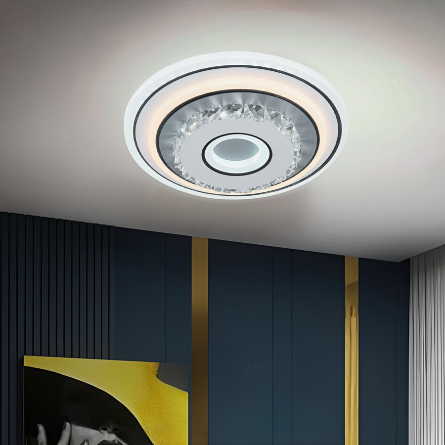 Lustra LED cu cristal MITA 28W, Diametru 20cm, Rotunda, lumina Rece/Calda/Neutra, Alb