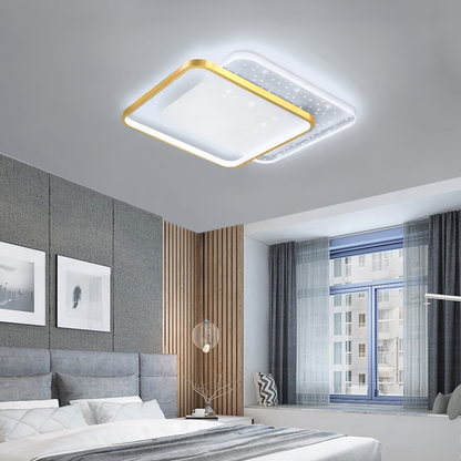 Lustra LED cu telecomanda GILDRA 48W, 2 Patrate, lumina Rece/Calda/Neutra, Dimabila, Auriu