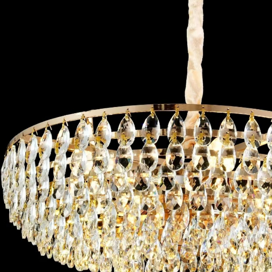 Candelabru Cristal CC1677/500GD, 9xE14, Auriu Lucios, Inaltime Reglabila, Metal si Cristal