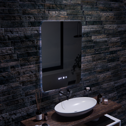 Oglinda LED Dreptunghiulara ARTAR Touch, 60X80cm, Sistem Dezaburire, Dimabila, Ceas si Temperatura, Lumina Calda Neutra Rece 3000K/4000K/6000K