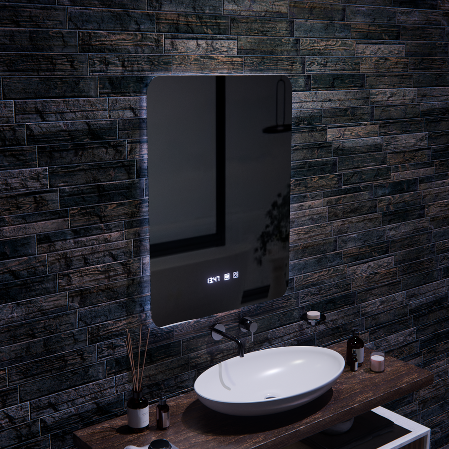 Oglinda LED Dreptunghiulara ARTAR Touch, 60X80cm, Sistem Dezaburire, Dimabila, Ceas si Temperatura, Lumina Calda Neutra Rece 3000K/4000K/6000K