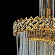 Candelabru Cristal WINDSOR Altiora, Diametru 60cm, Inaltime 1800cm, 26xE14, Auriu Lucios, Inaltime Reglabila, Design Elegant