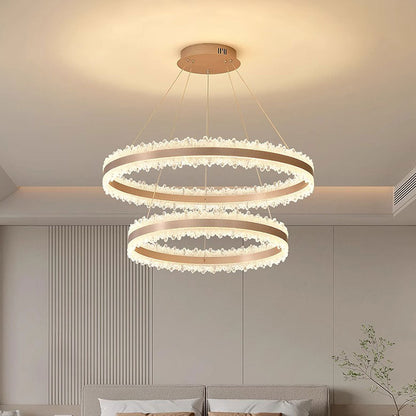 Lustra LED suspendata cu Telecomanda NIVALIS Duo 127W, Cercuri 60x80cm, lumina Rece/Calda/Neutra, Dimabila,Inaltime Reglabila, Auriu