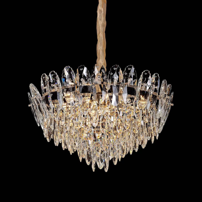 Candelabru Cristal, CC8896/600GD 11xE14, Diametru 60cm, Auriu Lucios, Inaltime Reglabila, Metal si Cristal