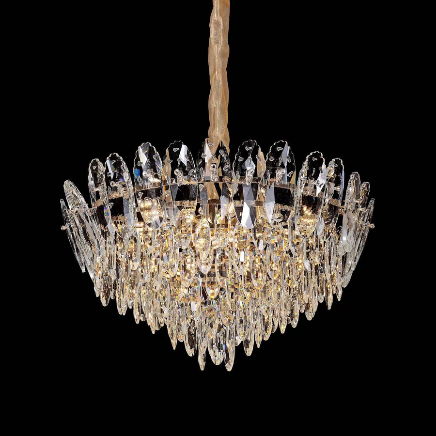 Candelabru Cristal, CC8896/600GD 11xE14, Diametru 60cm, Auriu Lucios, Inaltime Reglabila, Metal si Cristal