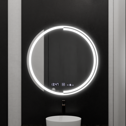 Oglinda LED Rotunda, 60cm, Senzor MotionGlow Consuel Marcello, Sistem Dezaburire, Ceas & Termometru, Dimabila