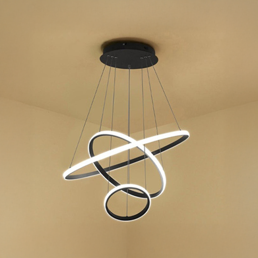 Lustra LED suspendata RICCI 48W, 3 Cercuri, lumina Rece/Calda/Neutra, Negru, Inaltime Reglabila