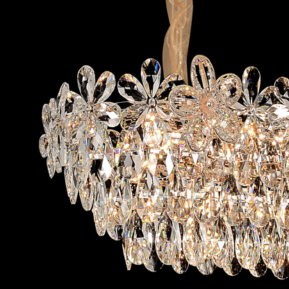 Candelabru Cristal Regalis 11x E14, Diametru 85cm, Auriu Lucios, Inaltime Reglabila, Metal si Cristal