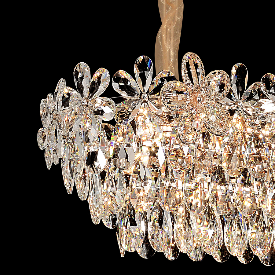 Candelabru Cristal Regalis 11x E14, Diametru 85cm, Auriu Lucios, Inaltime Reglabila, Metal si Cristal