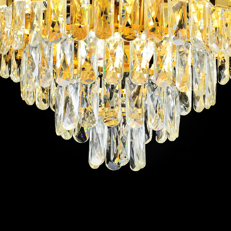 Candelabru Cristal BRAN Mango 8xE14, Diametru 60cm, Auriu Lucios, Inaltime Reglabila