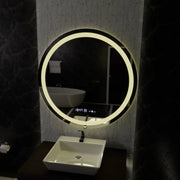 Oglinda LED Rotunda, 100cm, Celeste MotionGlow Marcello, Sistem Dezaburire, Ceas & Termometru, Dimabila