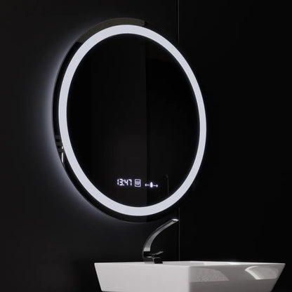 Oglinda LED Rotunda, Diametru 50cm, Celeste MotionGlow Marcello, Sistem Dezaburire, Ceas & Termometru, Dimabila, Lumina Calda Neutra Rece 3000K/4000K/6000K