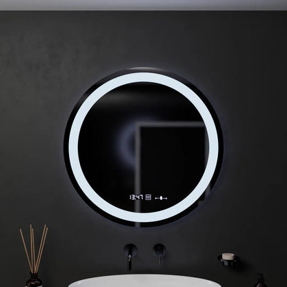 Oglinda LED Rotunda, 60cm, Celeste MotionGlow Marcello, Sistem Dezaburire, Ceas & Termometru, Dimabila, Lumina Calda Neutra Rece 3000K/4000K/6000K