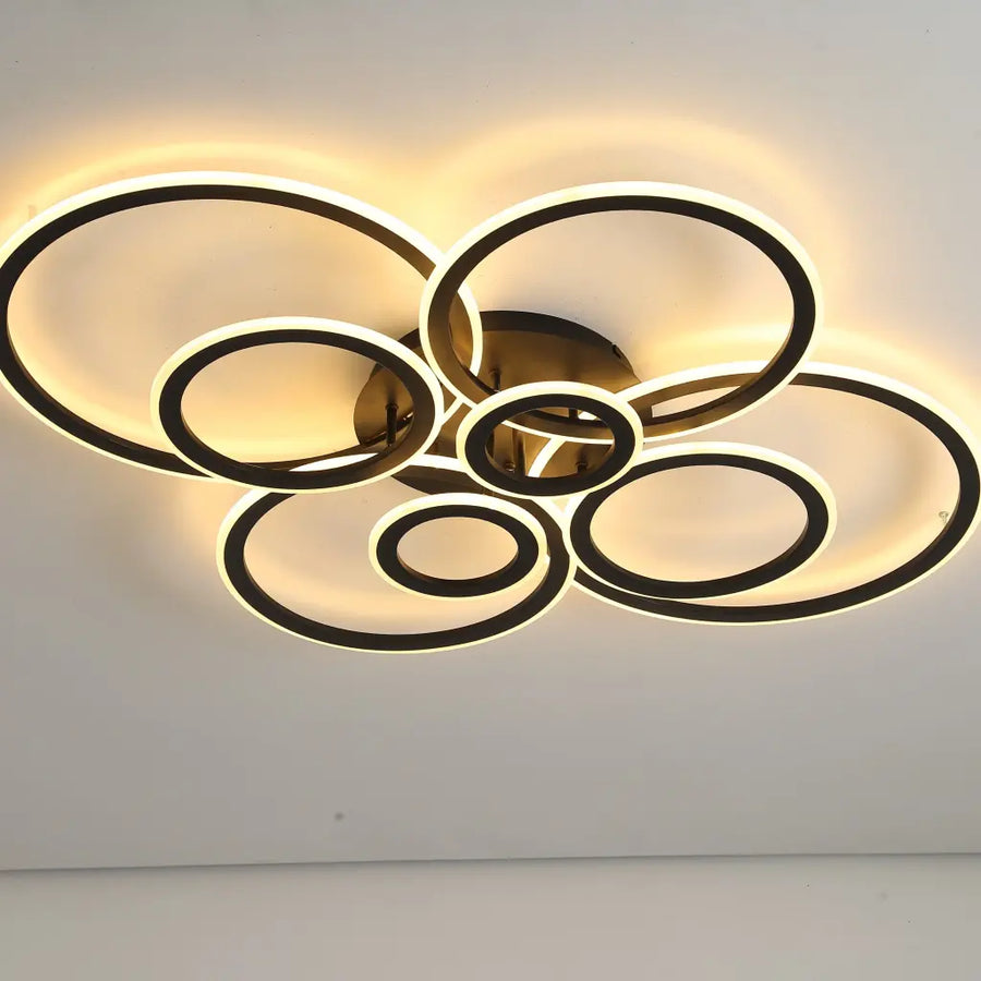 Lustra LED cu telecomanda BETTY 127W, 8 Cercuri, lumina Rece/Calda/Neutra, Dimabila, Negru