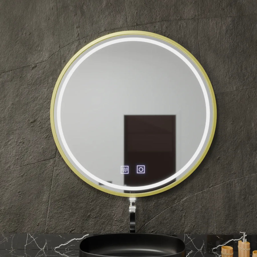 Oglinda LED Rotunda, 50cm, Glanz Touch, Sistem Dezaburire, Dimabila