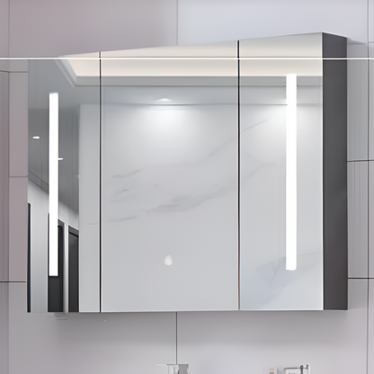 Oglinda LED cu Dulap AXEN 100x70 cm Alb  Banda Verticala si Senzor Touch