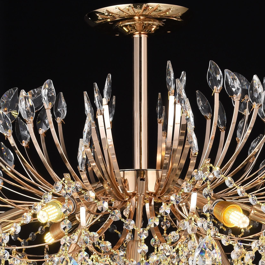 Candelabru Cristal CC9313/12FGD, 12x E14, Diametru 50cm, Auriu