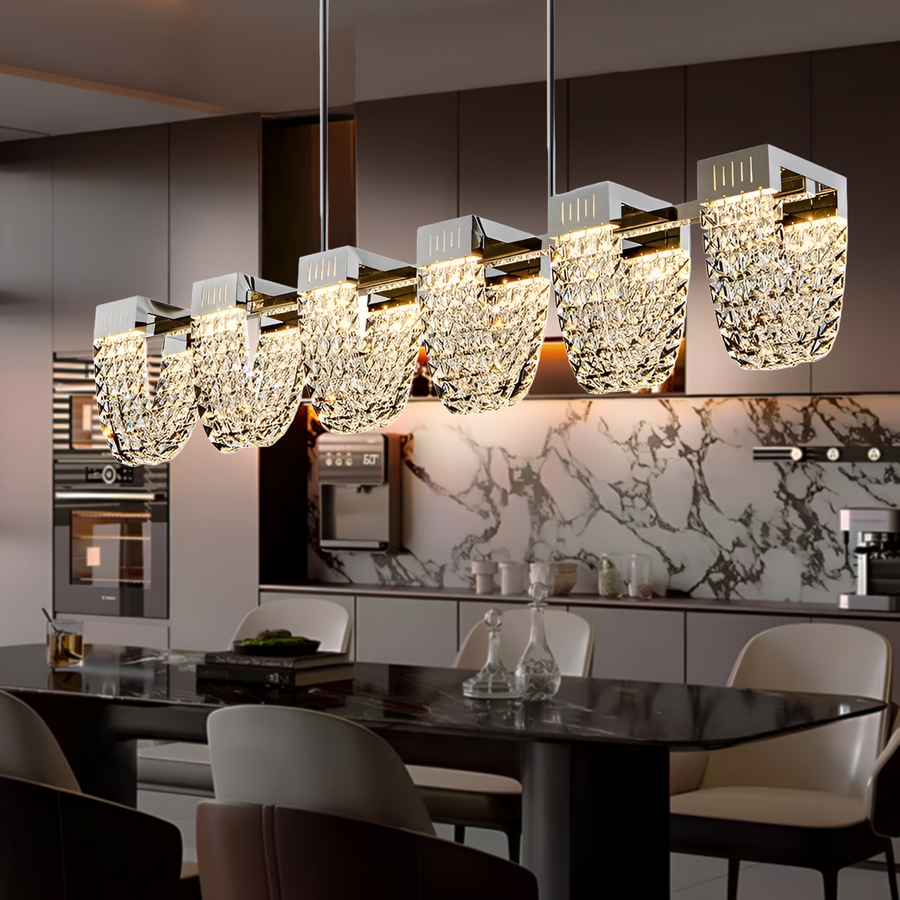 Lustra LED Suspendata, CC370/1200CH, Cristal si Metal, 30W, Telecomanda, Lumina Rece/Calda/Neutra 3000K/4000K/6000K, Iluminat Luxos