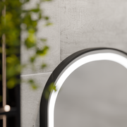 Oglinda LED Touch Helmut Sistem Dezaburire, Ceas si Temperatura 50x90 cm Rama Negru Brushed Marcello Funghi