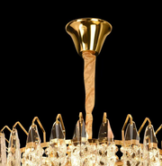 Candelabru Cristal MAJESTIC Eleganza 9x E14, Diametru 50cm, Auriu Lucios, Inaltime Reglabila