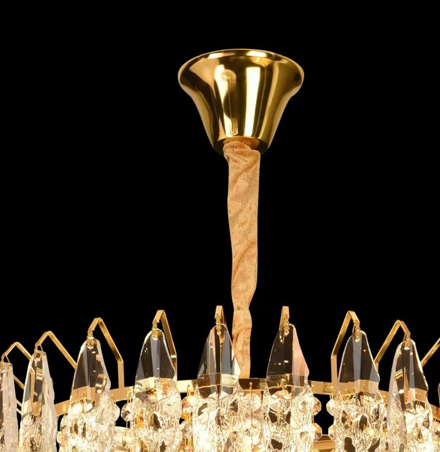 Candelabru Cristal MAJESTIC Eleganza 9x E14, Diametru 50cm, Auriu Lucios, Inaltime Reglabila