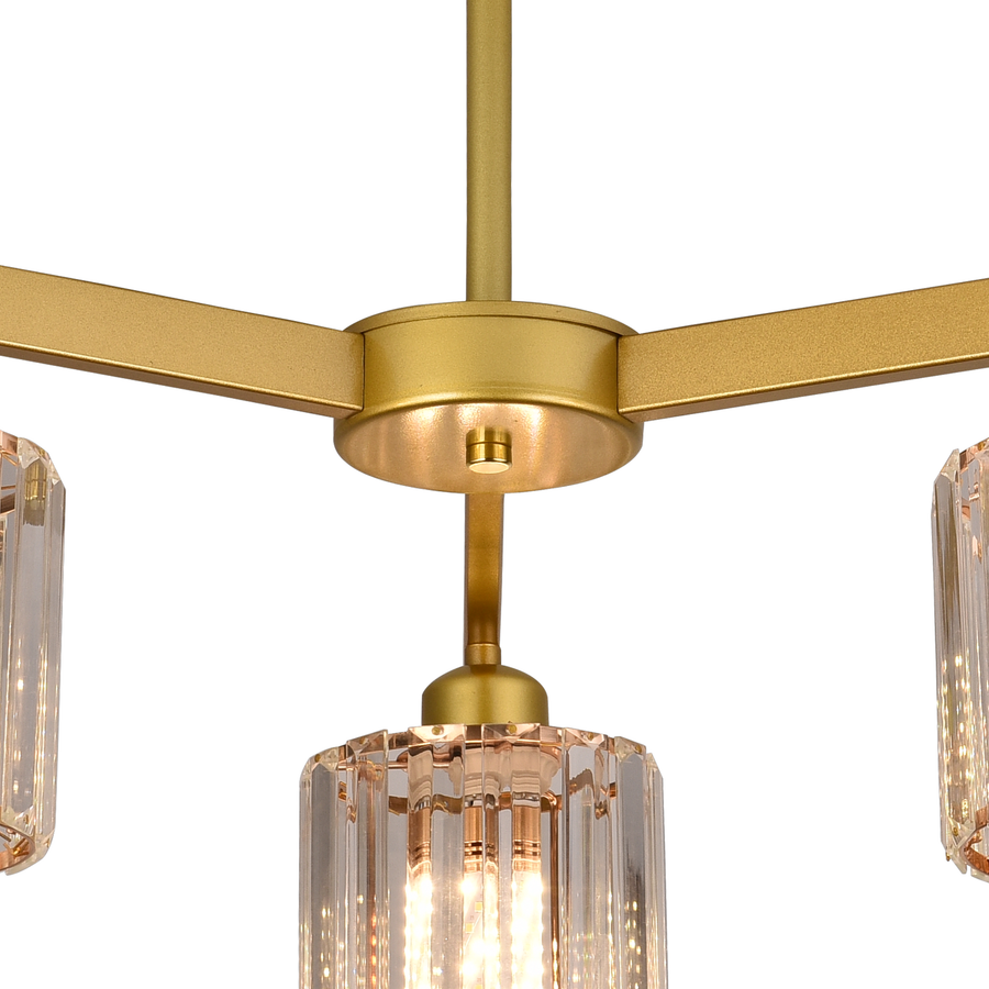 Lustra Clasica Moderna LC110/3GD cu Cristal,  3x E27, Auriu, Metal si Cristal