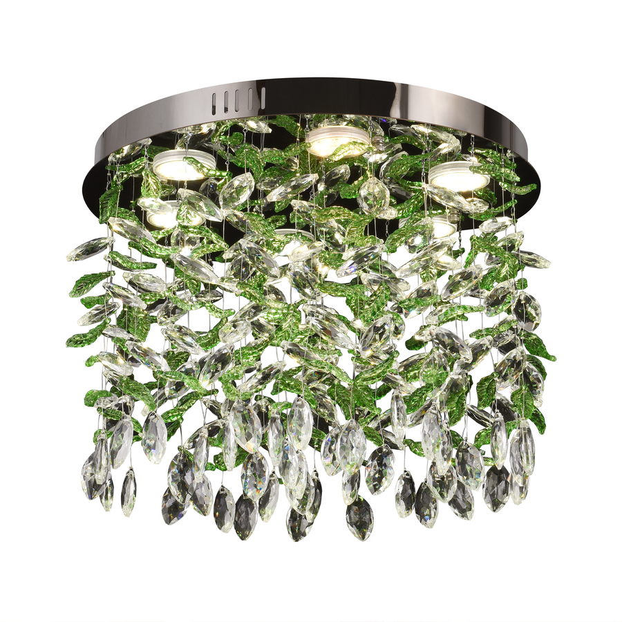Candelabru LED Cristal LLC211/550GN Rotund, 29W, Lumina Rece/Calda/Neutra, Cristale Verzi, Crom Lucios
