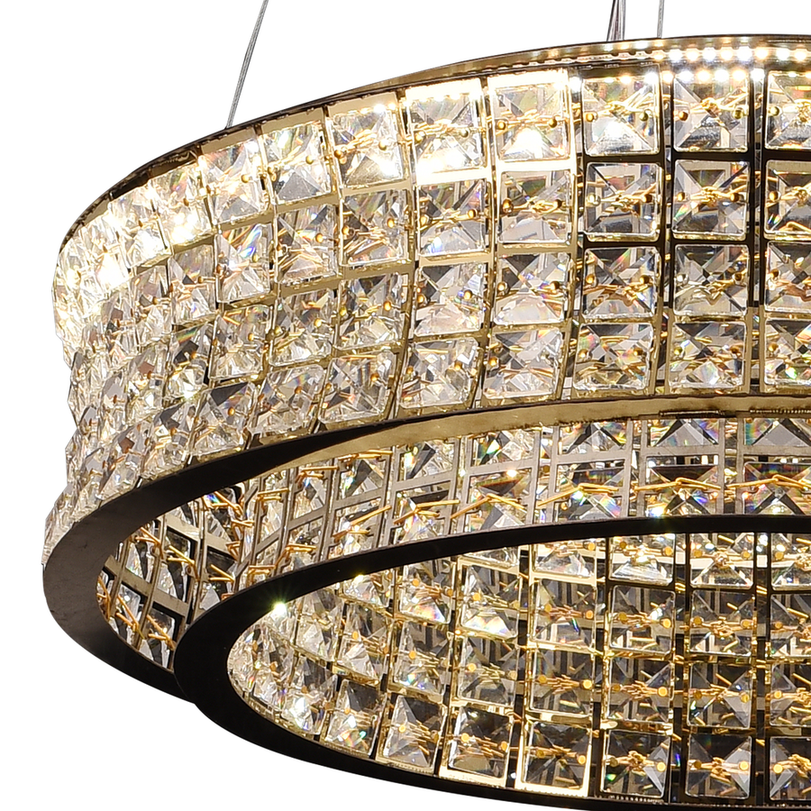 Lustra LED cu Telecomanda,LLC160/500GD, Cristal si Metal, 55W, Dimabila, Inaltime Reglabila, Lumina Rece/Calda/Neutra, Iluminat Luxos