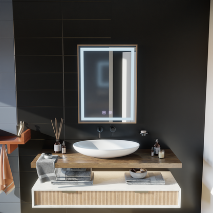 Oglinda LED Touch Kariri, 60x80 cm, functie Dezaburire, Rama Gold Rose Brushed