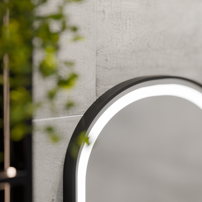 Oglinda LED Touch Helmut Sistem Dezaburire, Ceas si Temperatura 50x80 cm Rama Negru Brushed Marcello Funghi