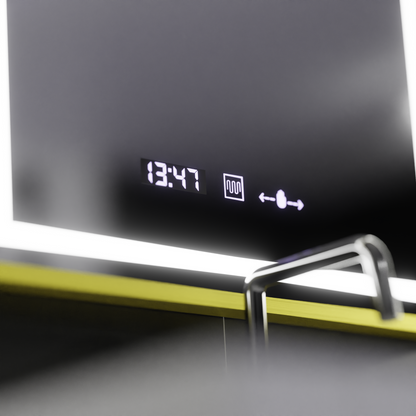 Oglinda LED Rectangulara, 50x70cm, Verite Royale Gold Motion Glow Marcello, Sistem Dezaburire, Ceas & Termometru, Dimabila