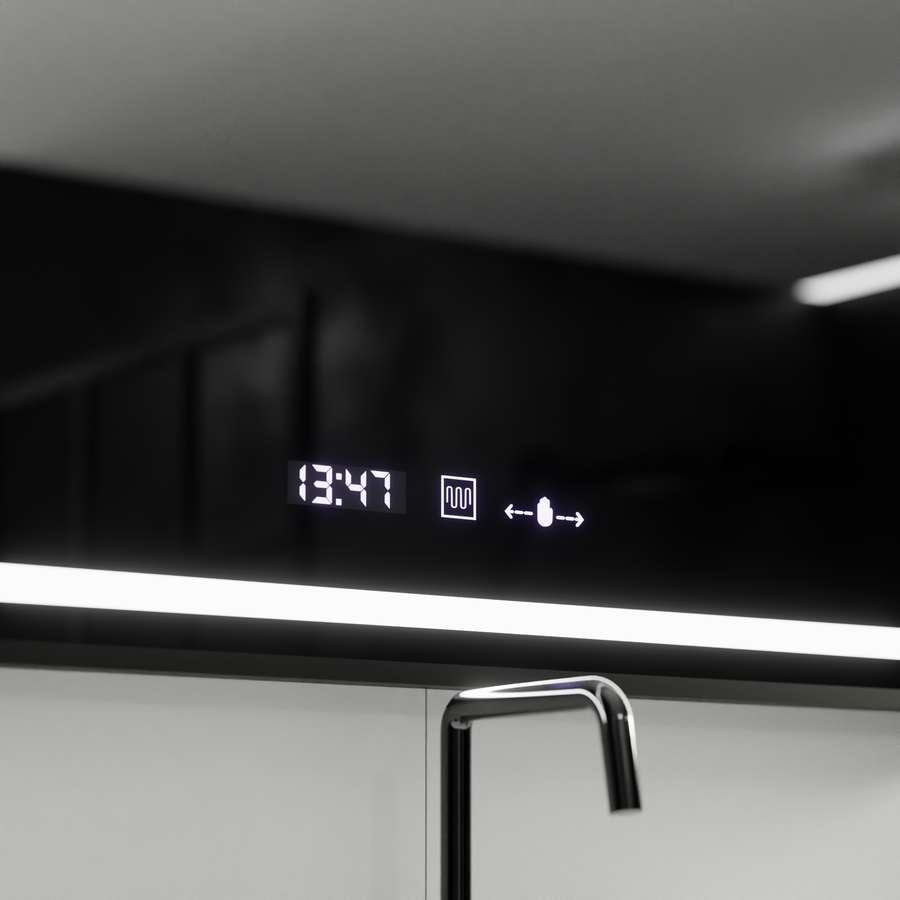 Oglinda LED Rectangulara, 100x80cm, Verite Majeste Noir MotionGlow Marcello, Sistem Dezaburire, Ceas & Termometru, Dimabila