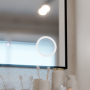 Oglinda LED Senzor MotionGlow Sofia cu functie Dezaburire Termometru Ceas 110x75 cm Lumina Calda/Rece/Neutra Dimabila,Rama Negru Brushed, Colectia Marcello Funghi
