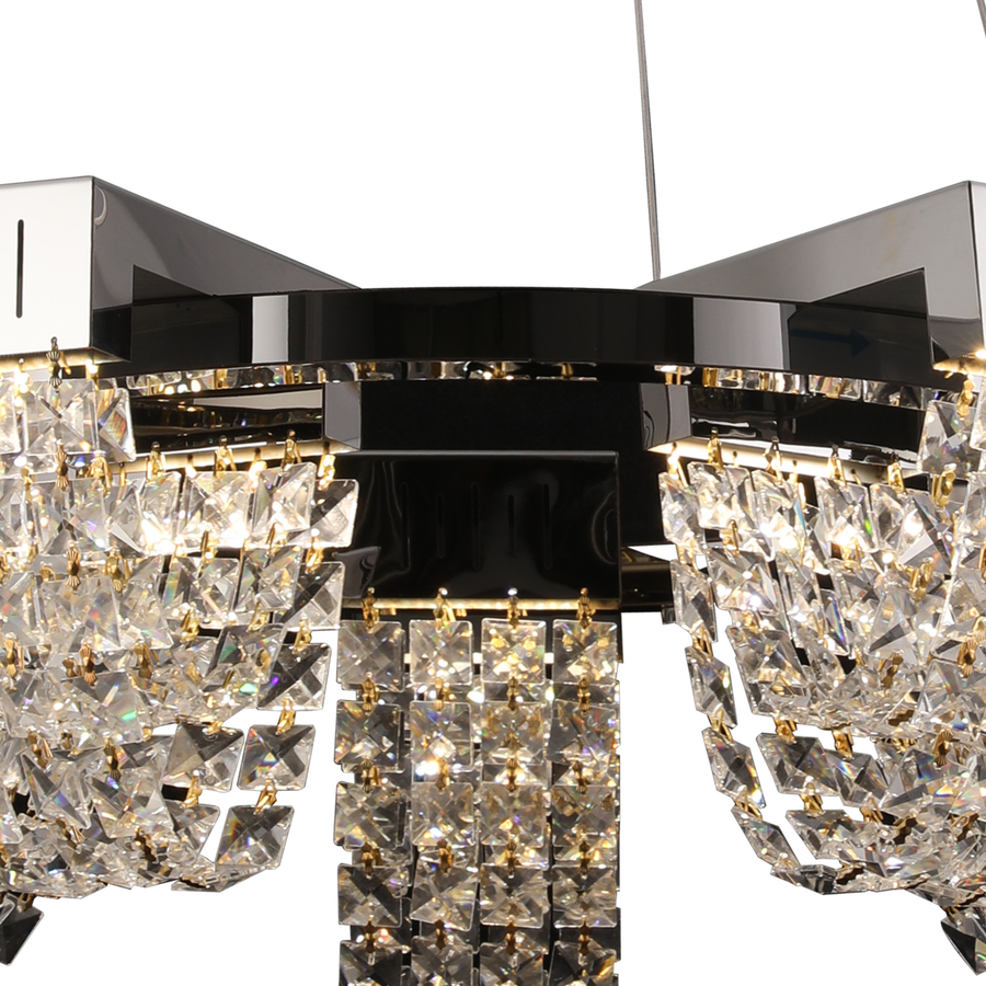 Candelabru Cristal LED 15W, STRATUS Magno , Diametru 50cm, Crom Lucios, Lumina Calda Neutra Rece 3000K/4000K/6000K Inaltime Reglabila, Metal si Cristal