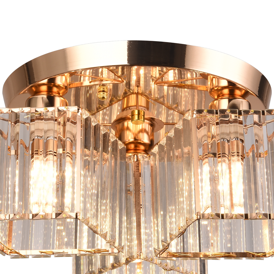 Lustra Clasica Moderna Sasha, LC117/3GD, 3x E27, Metal si Cristal, Auriu, Abajur