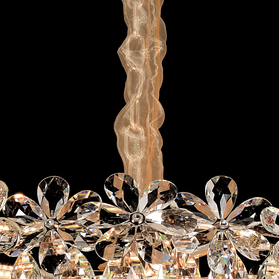Candelabru Cristal, Eleganza 7xE27, Diametru 40cm, Auriu Lucios, Inaltime Reglabila, Metal si Cristal