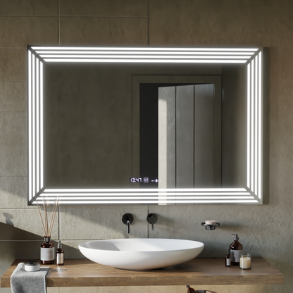 Oglinda LED Rectangulara, 110x65cm, Venezia Senzor MotionGlow Marcello, Sistem Dezaburire, Ceas & Termometru, Dimabila